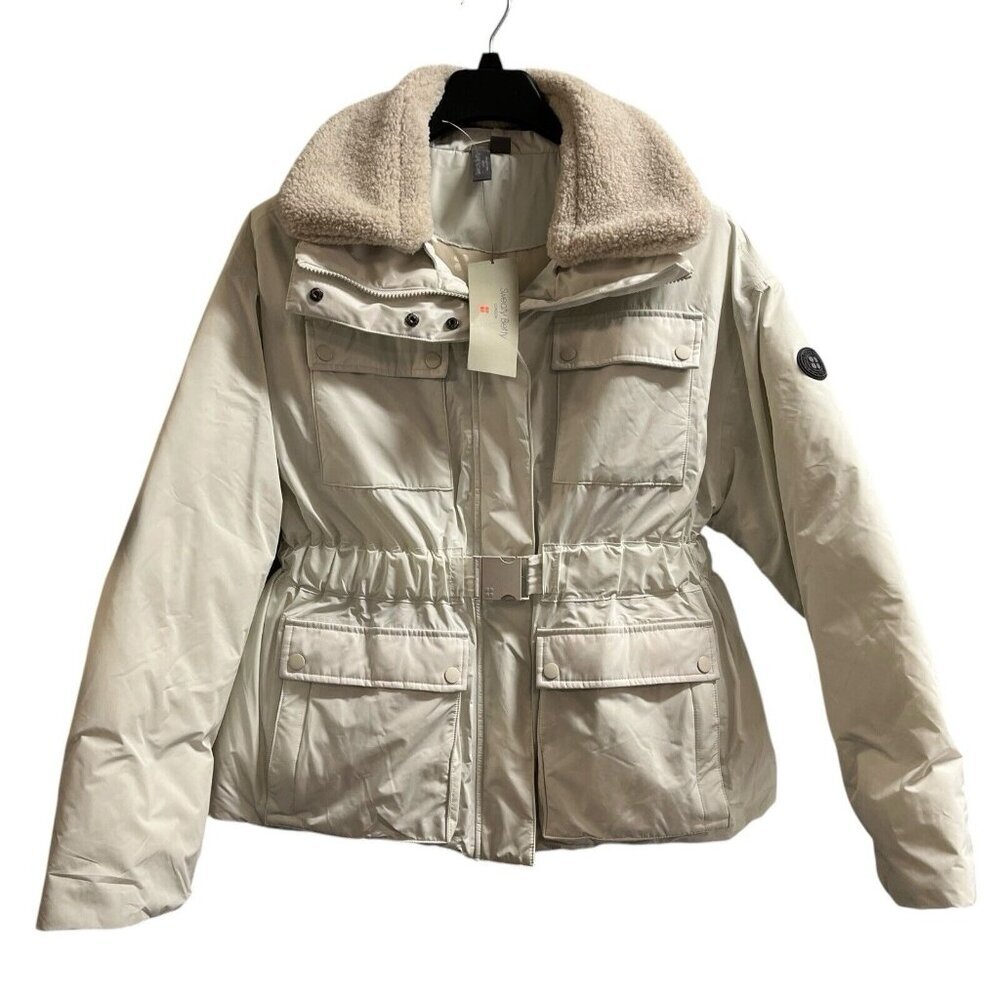 Sweaty Betty Alps Ski Jacket Womens L White Duck Down Puffer Belted Waterproof